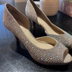 Kelly & Katie Rose Gold Crystal Embellished Peep-Toe Heels